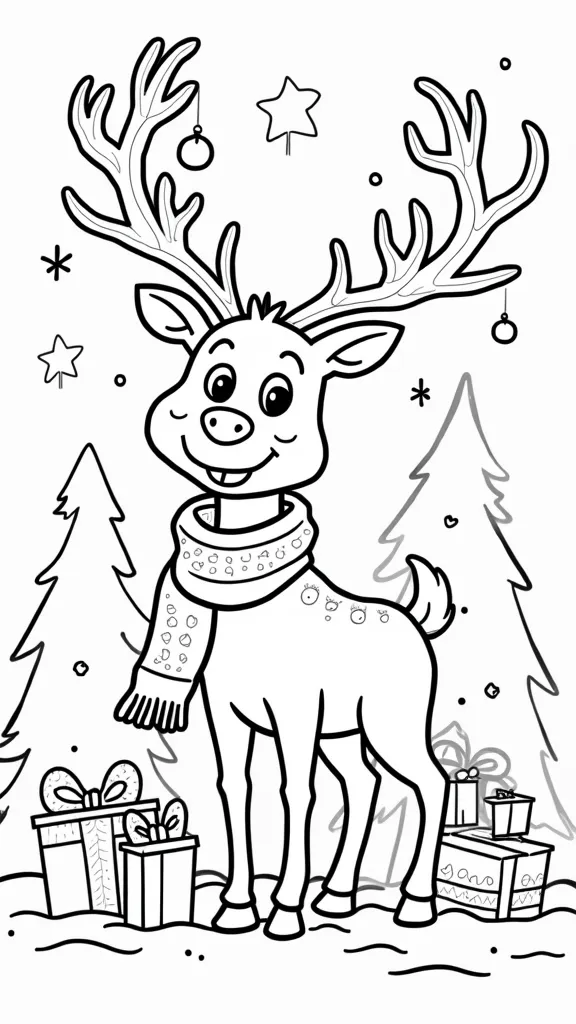 coloriage de renne de Noël